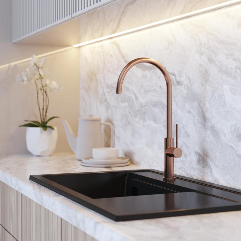 Graniteland Vira Slim Miscelatore da cucina in rame spazzolato con bocca girevole 1208972624