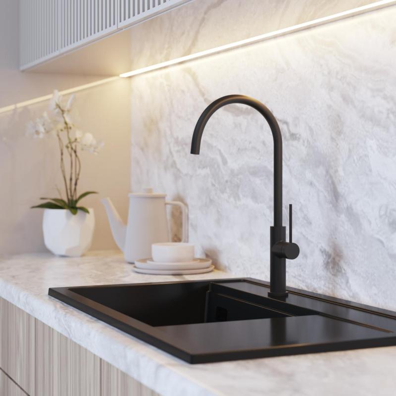 Graniteland Vira Slim Miscelatore da cucina nero con bocca girevole 1208972626