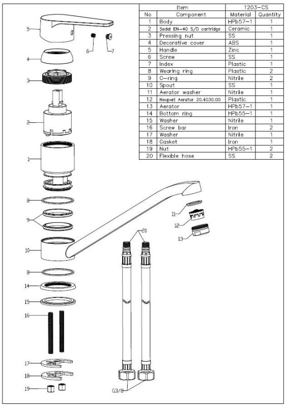Aquanello Casa Rubinetto da cucina monocomando basso cromato CR-1203-CS