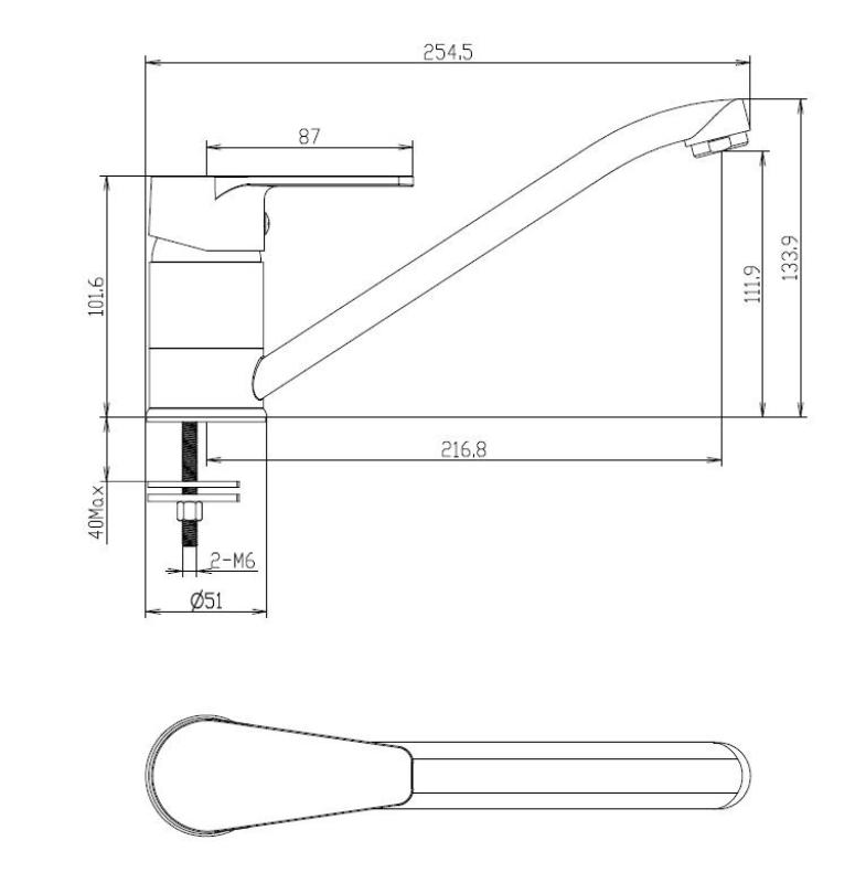 Aquanello Casa Rubinetto da cucina monocomando basso, nero BL-1203-CS