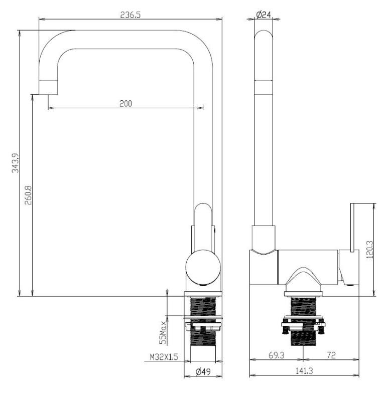 Aquanello Forma Rubinetto da cucina ribaltabile in acciaio inossidabile massiccio, nero  BL-1011-FM