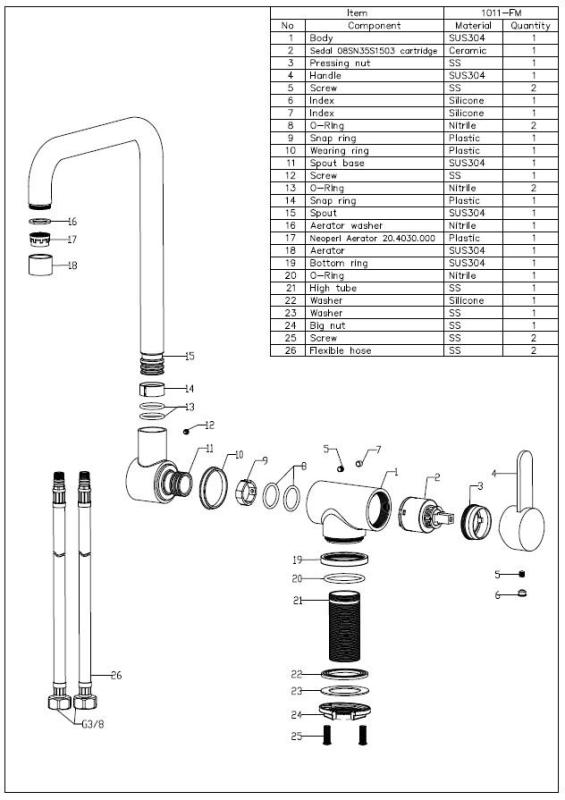 Aquanello Forma Rubinetto da cucina ribaltabile in acciaio inossidabile massiccio, nero  BL-1011-FM