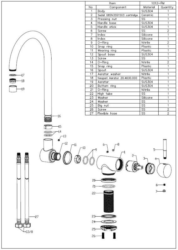 Aquanello Forma Rubinetto da cucina ribaltabile in acciaio inossidabile massiccio SS-1012-FM
