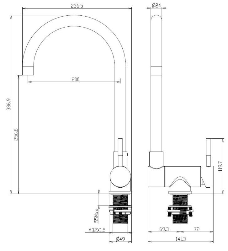 Aquanello Forma Rubinetto da cucina ribaltabile in acciaio inossidabile massiccio, nero BL-1012-FM