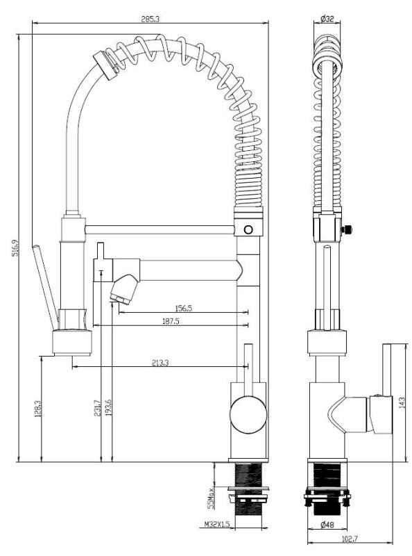 Aquanello Gastro Rubinetto da cucina con funzione a spruzzo professionale, cromato CR-4402-GT