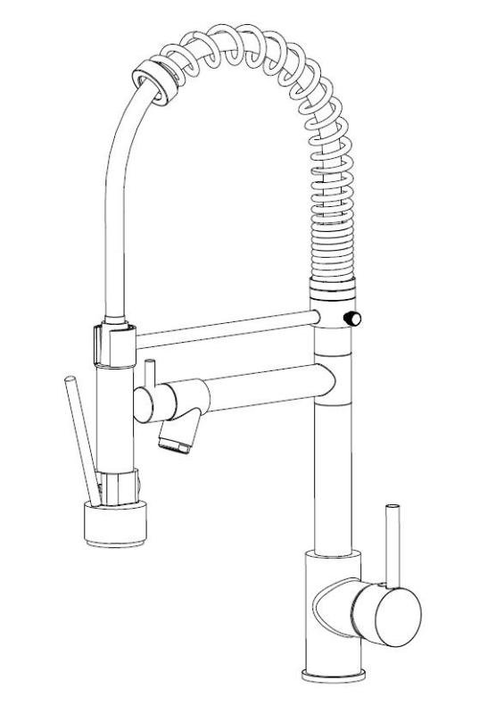 Aquanello Gastro Rubinetto da cucina con funzione a spruzzo professionale, nero BL-4402-GT