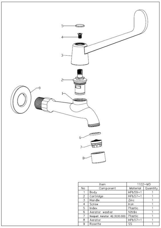 Aquanello Medic Rubinetto da parete per acqua fredda con leva lunga, cromato CR-1102-MD