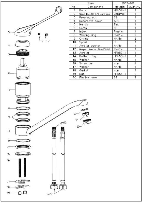 Aquanello Medic Miscelatore da cucina con leva lunga  Cromato CR-1007-MD