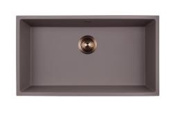 GraniteMy Universal Lavello grande in granito color taupe 74x40 cm, da appoggio, da incasso sotto piano e da incasso a filo piano, con tappo in rame 1208972706