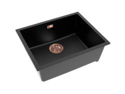 Pure.Sink Eternal Lavello Quartz nero 50x40 cm, da incasso e da appoggio, con tappo in rame