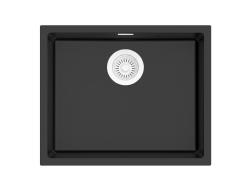 Pure.Sink Eternal Lavello Quartz nero 50x40 cm, da incasso e da appoggio, con tappo bianco