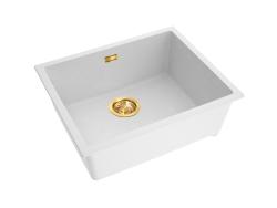 Pure.Sink Eternal Lavello in quarzo bianco 50x40 cm, da incasso e da appoggio, con tappo dorato