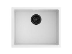 Pure.Sink Eternal Lavello in quarzo bianco 50x40 cm, da incasso e da appoggio, con tappo nero