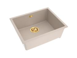 Pure.Sink Eternal Lavello Quartz Beige 50x40 cm, da incasso e da appoggio, con tappo dorato