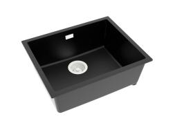 Pure.Sink Eternal Lavello in quarzo nero 50x40 cm, da incasso e da appoggio, con tappo automatico bianco