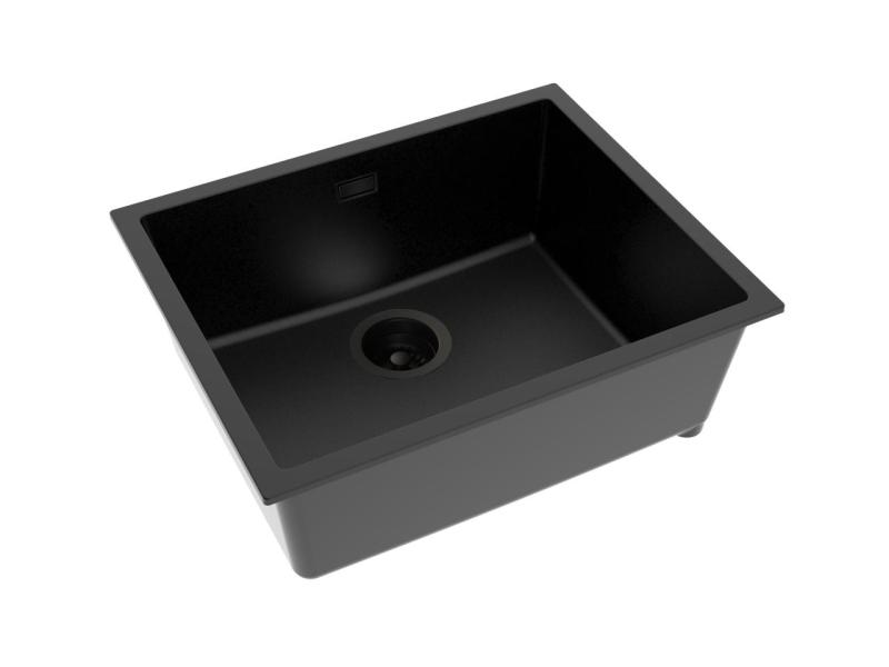 Pure.Sink Eternal Lavello in quarzo nero 50x40 cm, da incasso e da appoggio, con tappo automatico nero