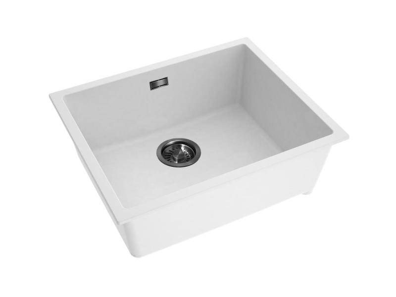 Pure.Sink Eternal Lavello in quarzo bianco 50x40 cm, da incasso e da appoggio, con tappo automatico color canna di fucile