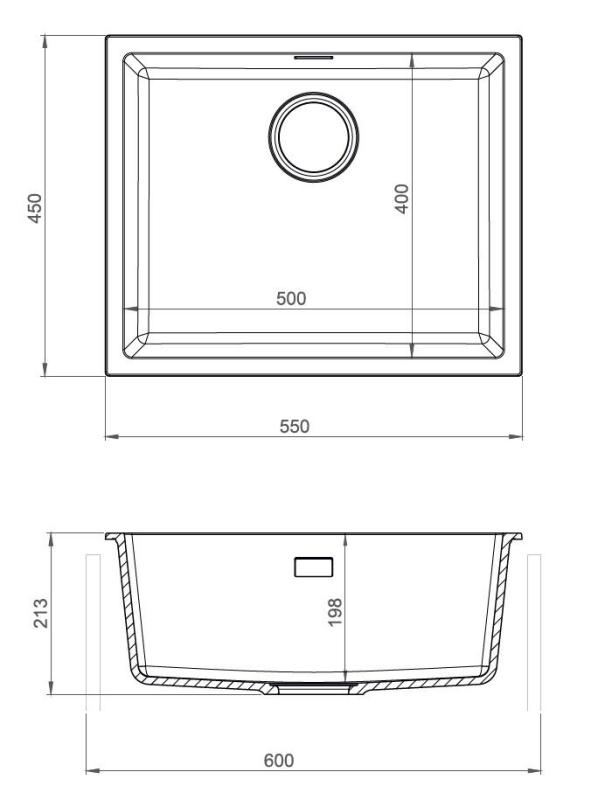 Pure.Sink Eternal Lavello in quarzo bianco 50x40 cm, da incasso e da appoggio, con tappo automatico bianco