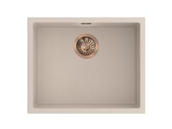 Pure.Sink Eternal Lavabo Quartz Beige 50x40 cm, da incasso e da appoggio, con tappo automatico in rame