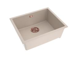 Pure.Sink Eternal Lavabo Quartz Beige 50x40 cm, da incasso e da appoggio, con tappo automatico in rame