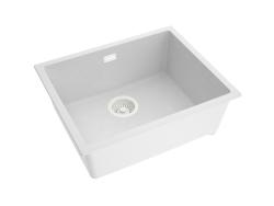 Pure.Sink Eternal Lavello in quarzo bianco 50x40 cm, da incasso a filo piano e da incasso sotto piano, con tappo bianco