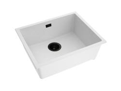 Pure.Sink Eternal Lavello in quarzo bianco 50x40 cm, da incasso a filo piano e da incasso sotto piano, con tappo nero
