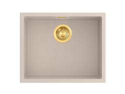 Pure.Sink Eternal Lavabo Quartz Beige 50x40 cm, da incasso a filo piano e da incasso sotto piano, con tappo dorato