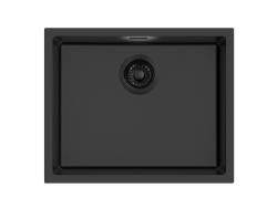 Pure.Sink Eternal Lavello in quarzo nero 50x40 cm, da incasso a filo piano e da incasso sotto piano, con tappo automatico nero