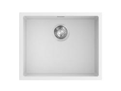 Pure.Sink Eternal Lavello in quarzo bianco 50x40 cm, da incasso a filo piano e da incasso sotto piano, con tappo automatico in acciaio inossidabile