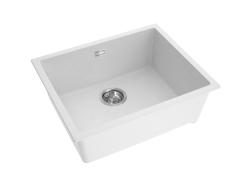 Pure.Sink Eternal Lavello in quarzo bianco 50x40 cm, da incasso a filo piano e da incasso sotto piano, con tappo automatico in acciaio inossidabile