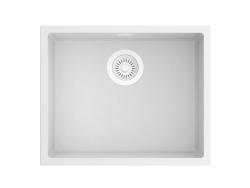 Pure.Sink Eternal Lavello in quarzo bianco 50x40 cm, da incasso a filo piano e da incasso sotto piano, con tappo automatico bianco