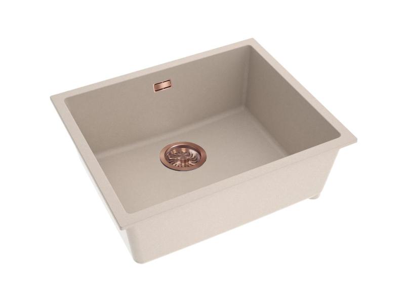 Pure.Sink Eternal Lavabo Quartz Beige 50x40 cm, da incasso a filo piano e da incasso sotto piano, con tappo automatico in rame
