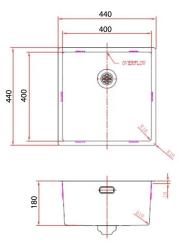 Pure.Sink Comfort Lavello in rame con rivestimento PVD, 40x40 cm, raggio 10 mm, per incasso, a filo piano e a filo muro PCM4040-62