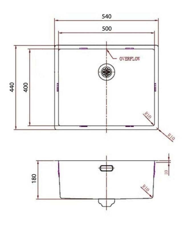 Pure.Sink Comfort Lavello in rame con rivestimento PVD, 50x40 cm, raggio 10 mm, per incasso, a filo piano e a filo muro PCM5040-62