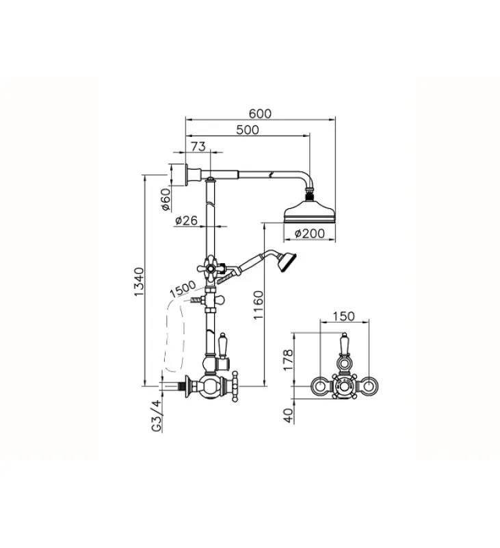 Huber Victorian Set doccia termostatico 20cm Cromo 590.VN21H.CR