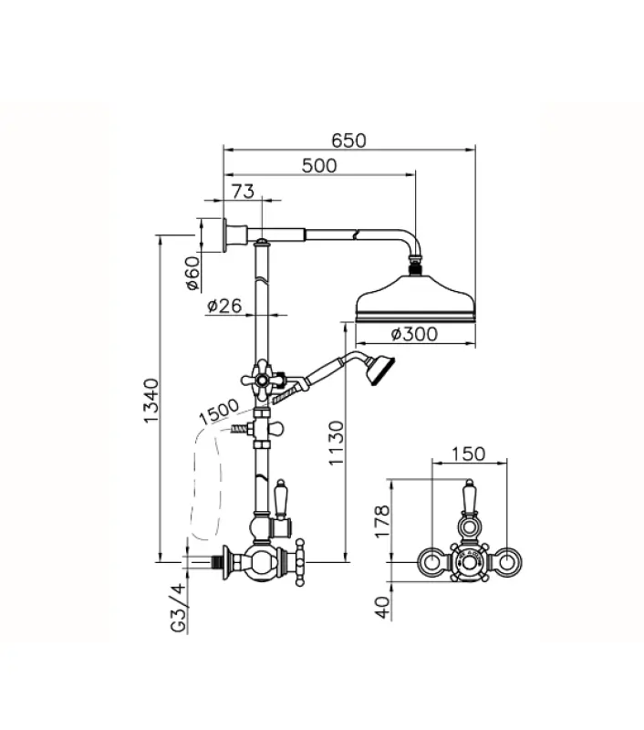 Huber Victorian Set doccia termostatico 30cm Cromo 590.VN31H.CR
