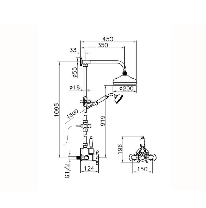 Huber Victorian Set doccia termostatico 20cm cromo 590.VT21H.CR
