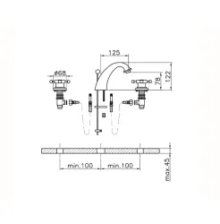 Huber Victorian Miscelatore per lavabo a 3 fori Cromato VT00101021