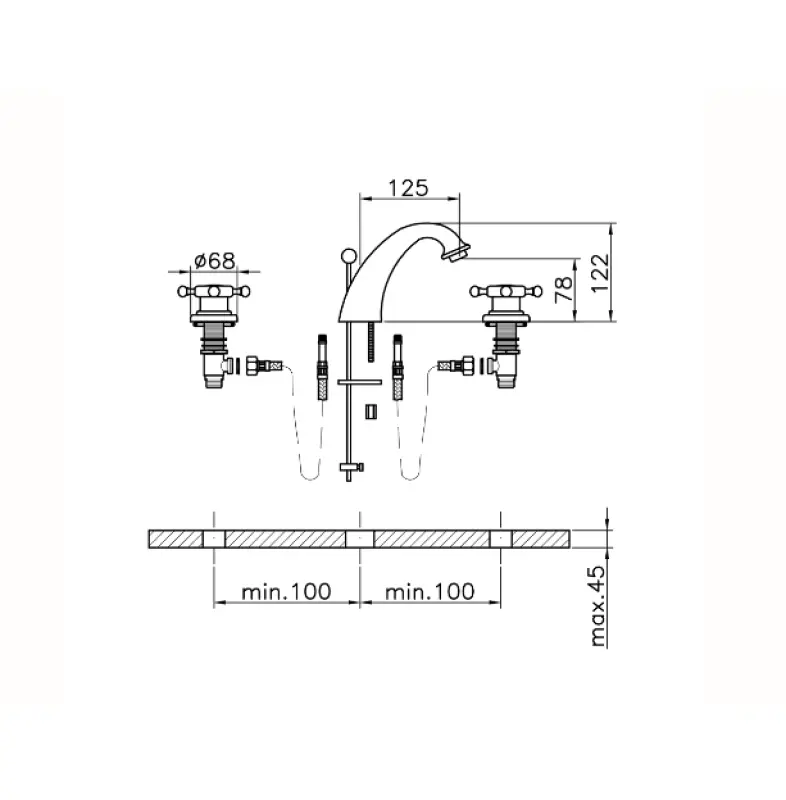 Huber Victorian Miscelatore per lavabo a 3 fori Cromato VT00101021