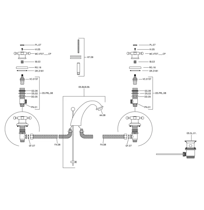Huber Victorian Miscelatore per lavabo a 3 fori Cromato VT00101021