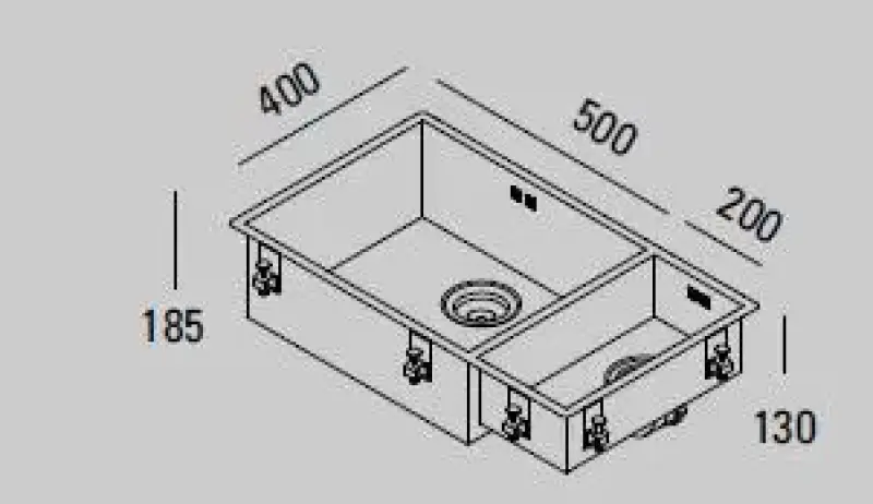 ABK Bingara lavello grande in acciaio inossidabile da 1,5 vasche 50x40 + 20x40 cm montaggio a filo, sottopiano e sopra il piano BIN5020FVI